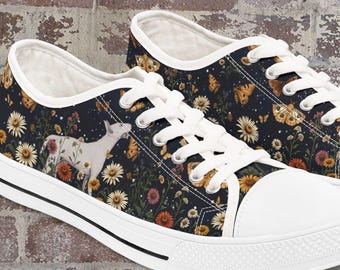 Bull Terrier Mom Dreamy Sneakers , Bull Terrier Lover Gift, Bull Terrier Forest Flowers Shoes