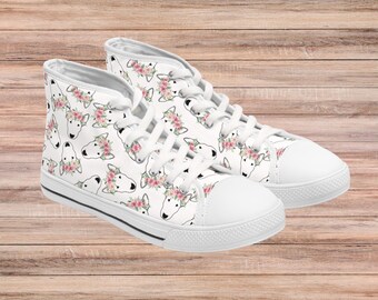 Bull Terrier Mom Sneakers, Bull Terrier Parent Gift Shoes, Bull Terrier Fan Footwear, Dog Lover High Tops, Cute Pet Owner Sneakers