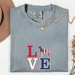 Bull Terrier LOVE T-shirt, Americana Bull Terrier Parent Shirt, Bull Terrier Fan Gift, Unisex Tee, Dog Lover Tee, Patriotic Dog Shirt