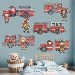 Fireman Wall Decal Firefighter Wall Art Fire Trucks Wall Sticker For Kid Room Decal Firefighters Wall Mural for nursery room decal