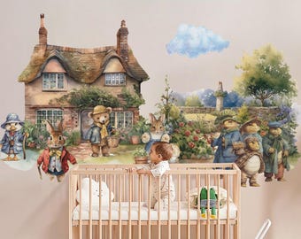 Peter Rabbit Wall decal Peter Rabbit Wall Art Benjamin Bunny wall Sticker Rabbit Wallpaper for kid room decor children room decal