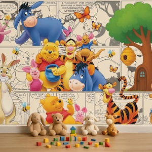 Vintage Winnie The Pooh Wallpaper Winnie Wall Art Piglet Wall Sticker 3D Winnie Wall Mural Wall Decal For Kid Room Boy Nursery Room Decor