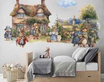 Peter Rabbit Wall decal Peter Rabbit Wall Art Benjamin Bunny wall Sticker Rabbit Wallpaper for kid room decal children room decor