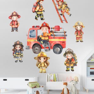 Fireman Wall Decal Fire Trucks Wall Art For Kid Room Decor Firefighters Wall Sticker for nursery room decor children room decal