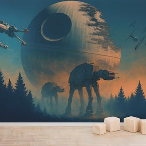 Adesivo da parete Star Wars, adesivo da parete Morte Nera, carta da parati Luke Skywalker, X Wing, decorazione da parete per la cameretta dei bambini, sala giochi