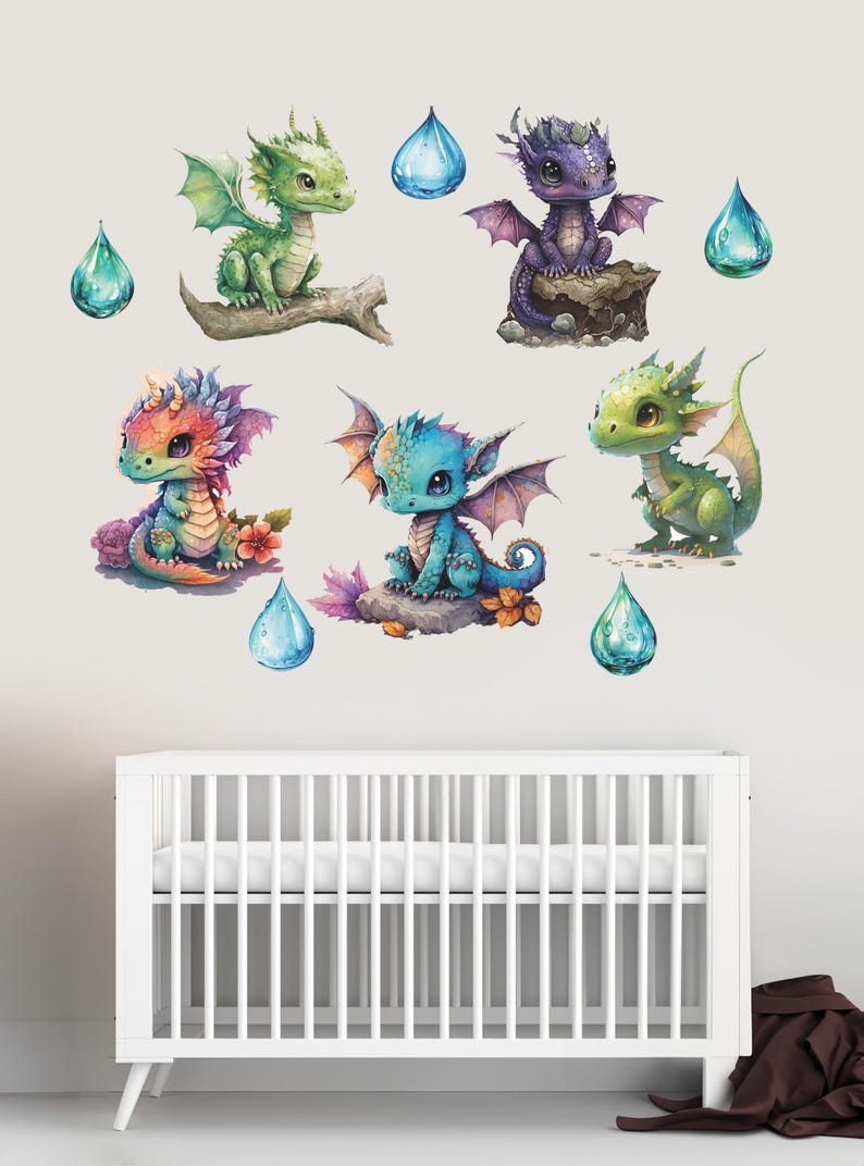 Fire Dragon Wall Decal Water Dragon Wall Art Cute Dragon Wall Sticker ...
