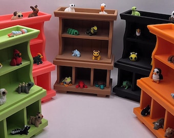 Book Nook Shelf for 1 Inch Flexi Animals | 3D Printed Miniature Display Hutch | Articulated Figurine Stand | Tiny Curio Shelf