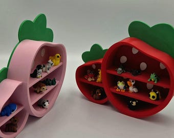 3D Printed Strawberry Shelf - Miniature Display Stand for Articulated Flexi Animals, Cute Tiny Critter Decor