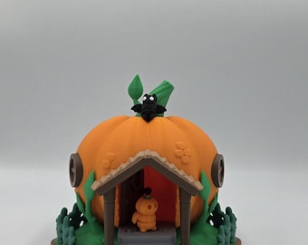 Pumpkin House Halloween Decor, Fall Fairy Garden Cottage, Miniature Pumpkin Home with Mini Characters, Autumn Shelf Decor