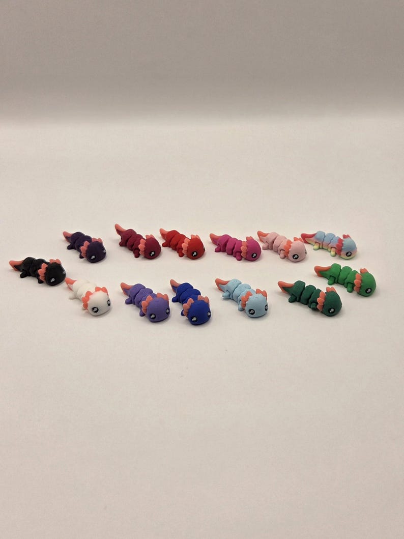 Axolotls | 3D Printed Flexi Animal | Articulated Mini bundle | Sensory Fidget Toy | Adorable Axolotl Bundle | Gift for Her/Him image 1