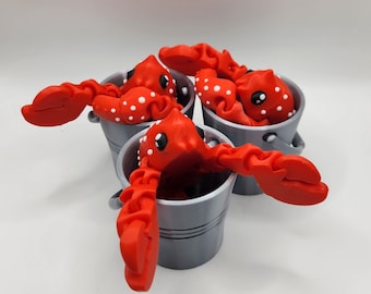 Lobster Bucket| 3D Printed | Articulated Flexi Toy | Adorable Poseable 3 - Inch Lobster | Perfect Desk Buddy | Pocket Pal | Sensory Aid
