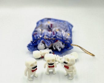Fancy Mini Skeleton Bundle | 1 Inch Tiny 3D Printed Skeletons with Mustache | Halloween Fidget | Spooky Desk Decor | Teacher gifts
