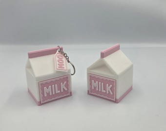 3D Printed Milk Carton Keychain – Tiny Milk Container Bag Charm, Cute Dairy Keyring, Carton Backpack Accessory