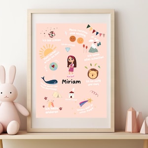 Regalo come poster di affermazione con nome, personalizzato, rafforza l'autostima, messaggi in prima persona per bambini, sviluppo emotivo dei bambini