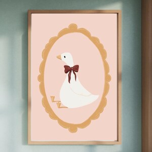 Geschenk als Poster für Kinderzimmer | Vintage Tierposter | Gans Illustration mit Schleife | Schlafzimmer Deko Wandbild  Mädchenzimmer