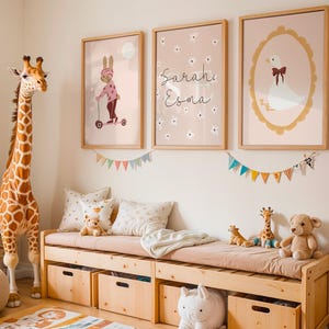 Conjunto de 3 pósteres para habitación infantil, estilo escandinavo, personalizados, perfectos como regalo de nacimiento, guardería, bautizo, hechos a mano digitalmente.