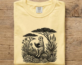 ミーアキャットの読書Tシャツ、コンフォートカラーズTシャツ
