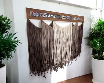 Macrame Wall Hanging: Turkish Tile, Bohemian Home Decor