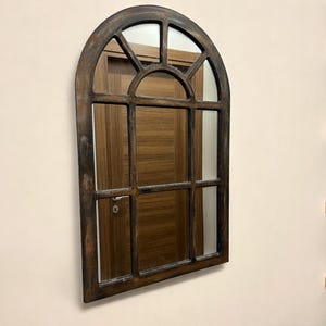 Rustic Arched Window Mirror - Handmade Distressed Wall Decor - Vintage Wood Frame - Farmhouse and Loft Style Mirror