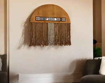 Handmade Macrame Wall Art: Turkish Tile Wood Decor
