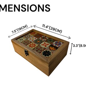 Image showcasing Rustic Wooden Keepsake Box With Colorful Ceramic Tiles – Handmade ...
