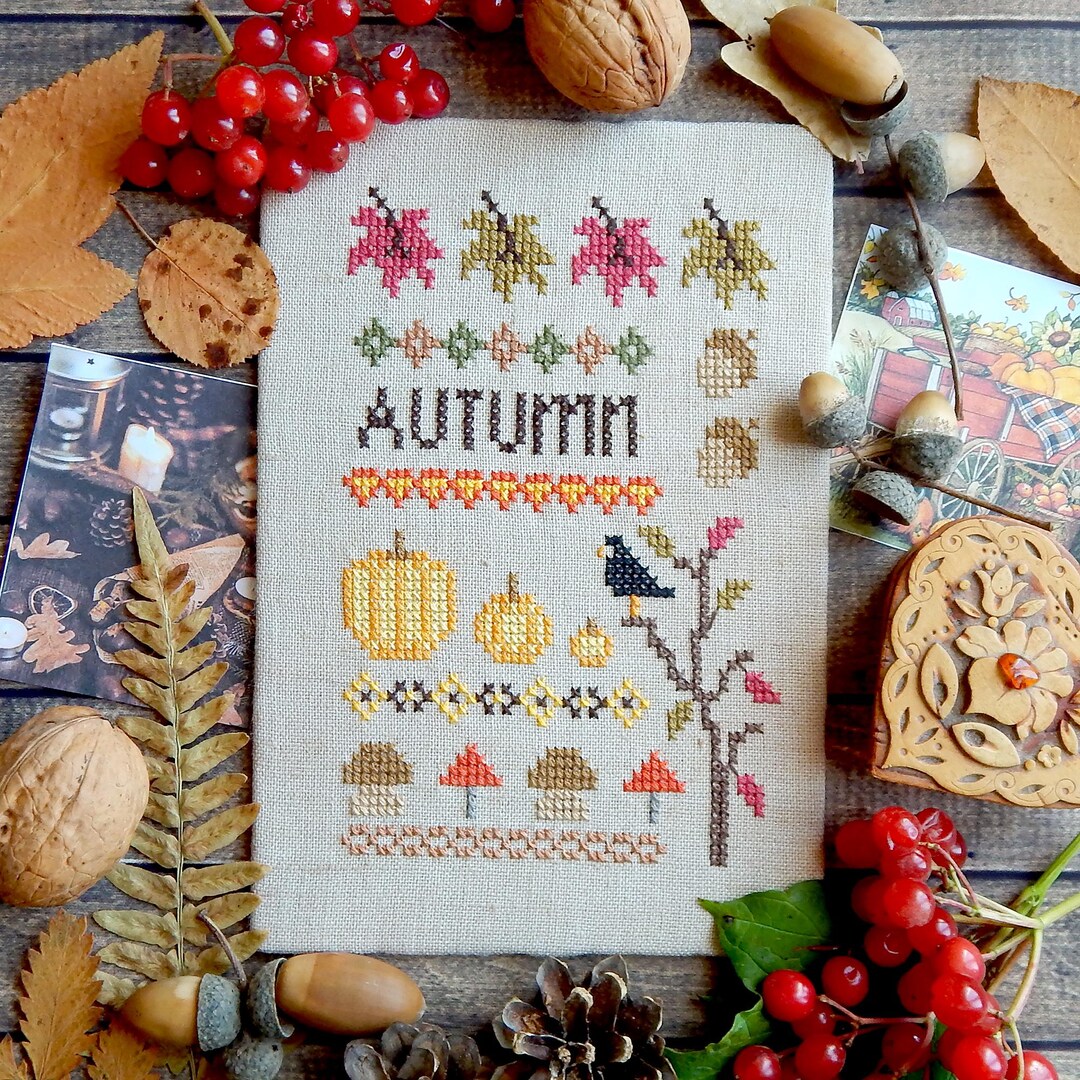 Autumn Sampler Primitive Cross Stitch Pattern - Etsy