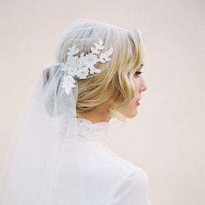 Juliet  Cap Veil-Boho Veil-Bohemian Crown-Halo Crown-1920s Bride-1920s Headpiece-Chapel Length Veil- Soft Wedding Veil-Lace Applique-1514