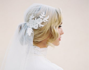 Juliet  Cap Veil-Boho Veil-Bohemian Crown-Halo Crown-1920s Bride-1920s Headpiece-Chapel Length Veil- Soft Wedding Veil-Lace Applique-1514