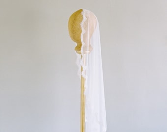 Mantilla Veil-Lace Trim Veil-Scalloped Lace Fringe Trim-Simple Wedding Veil-Chapel Length Veil  | Custom Veil by Veiled Beauty | 1640