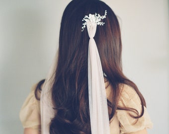 Drape Veil-English Net Veil-Bohemian Crown-Veiled Beauty-Chapel Length Veil-Soft Wedding Veil-Flower Crown-Simple Wedding Veil- 1634