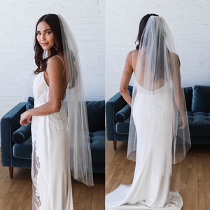 Fingertip Veil, Simple Wedding Veil, Bridal Veil, Waist Length Veil, Elbow Veil, Minimal Veil, Long Veil, Chapel Veil, Blusher Veil | 0802