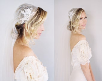 Juliet Cap Veil-1920s Veil-1920s Headpiece-Boho Veil-1920s Bride-Art Deco Veil-Chapel Length Veil-Flower Crown Veil-Bohemian Crown-1650