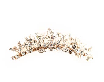 Gold Bridal Tiara, Bridal Comb, Gilded Silver Crown, Wedding Hair Comb, Bridal Crown, Wedding Tiara, Bridal Hair Comb, Rhinestone Tiara 1703