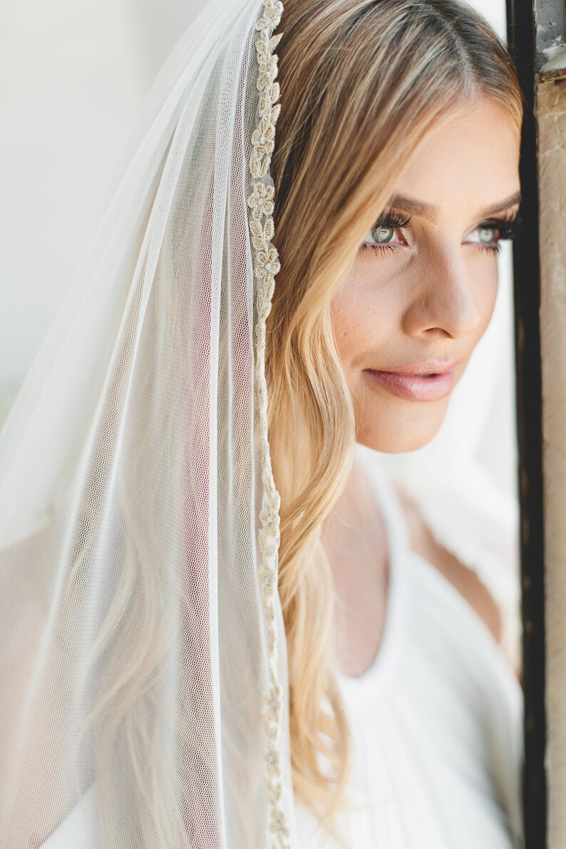 Soft Wedding Veil Soft Veil Gold Lace Bridal Veil Wedding Etsy