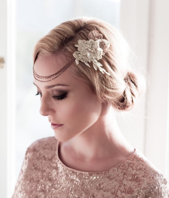 Halo Crown, Rose Gold Hair Vine, 1920s Headpiece, Gatsby  display picture 1