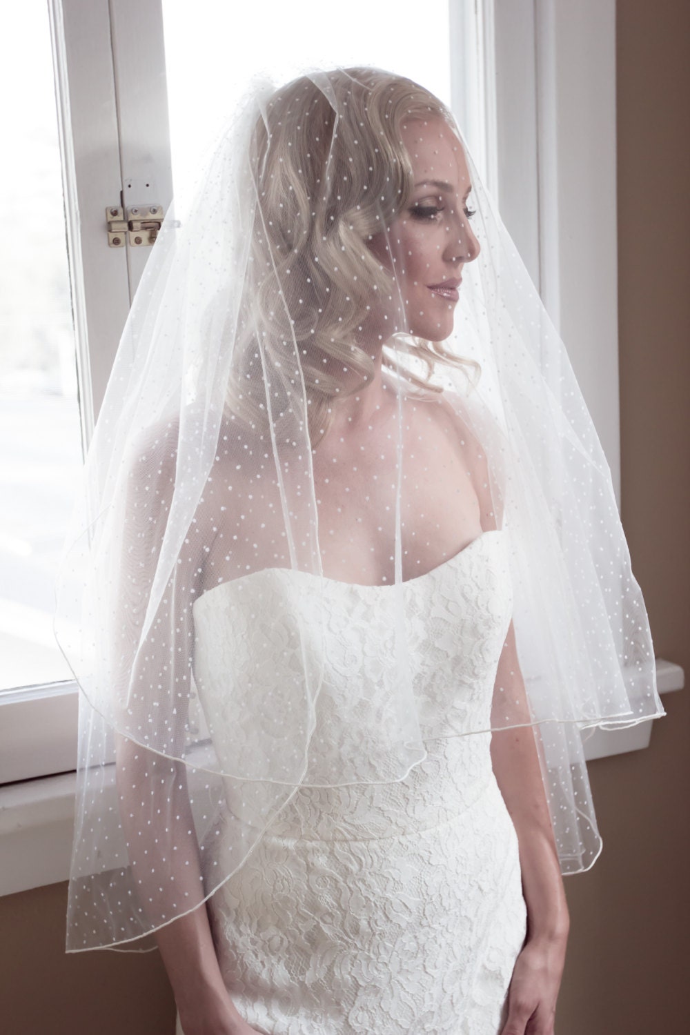 1pc Women Polka Dot Pattern Elegant Bridal Veil For Wedding