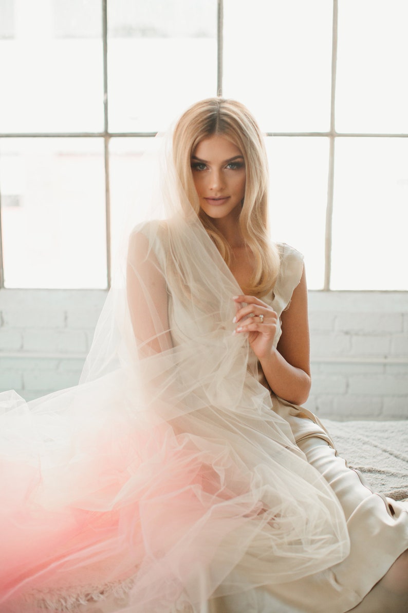 Pink Ombre Veil|Custom Veil by Veiled Beauty|Blush Veil-Soft Tulle Fabric-Dip Dyed Color-2 Layer Veil-Chapel Length Veil-Cathedral Veil-1710