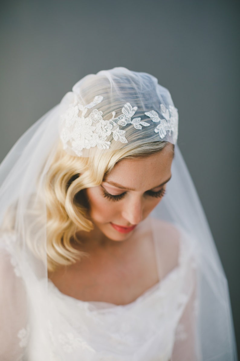Corded Lace Cathedral Veil Ivory Veil 1550 Lace Wedding Veil Lace Bridal Veil Juliet Cap Veil 1920/'s Veil Kate Moss Cap Veil