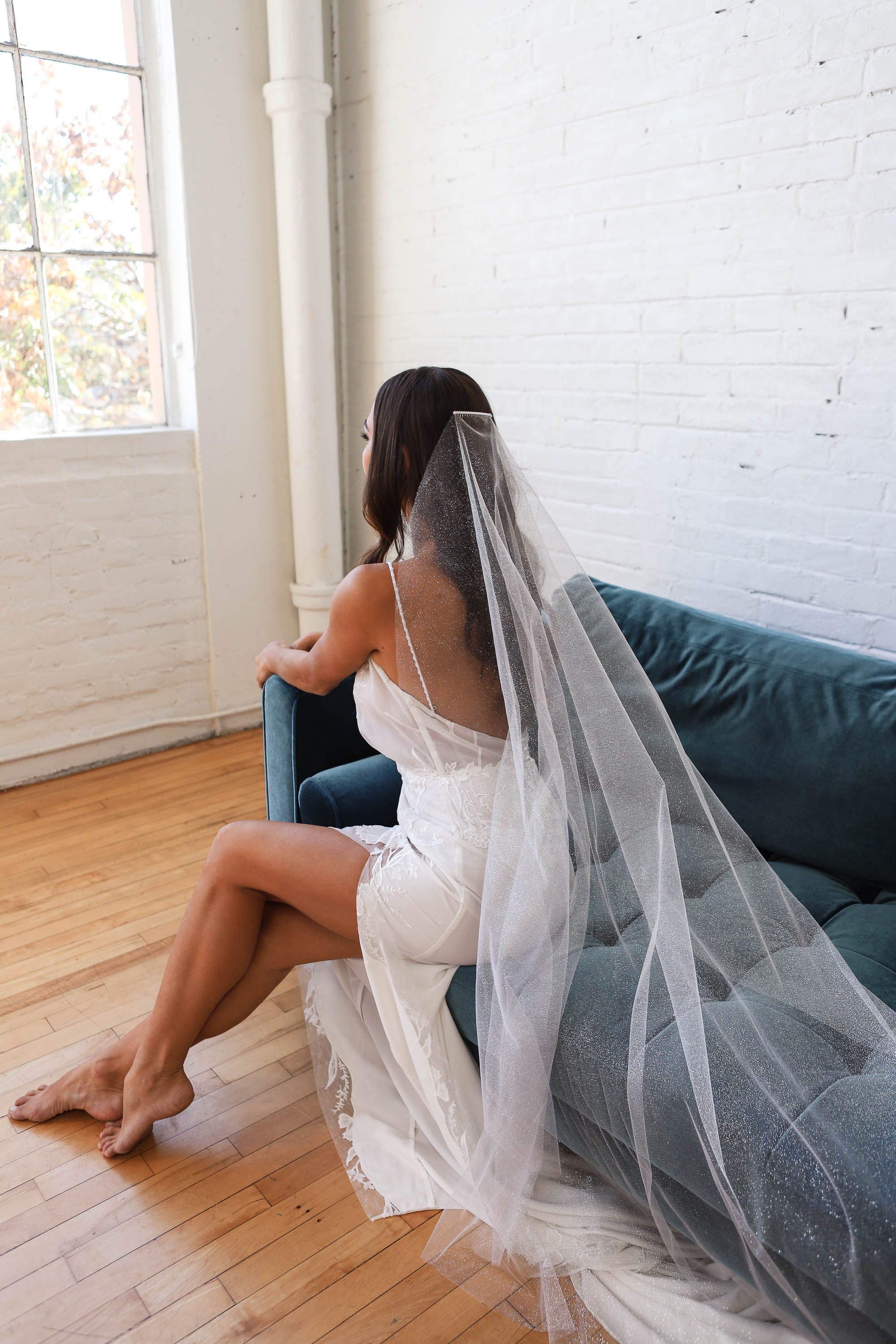 78” silver glitter veil Silver Sparkle Simple Veil, Silver Flake Wedding Veil  main image 4
