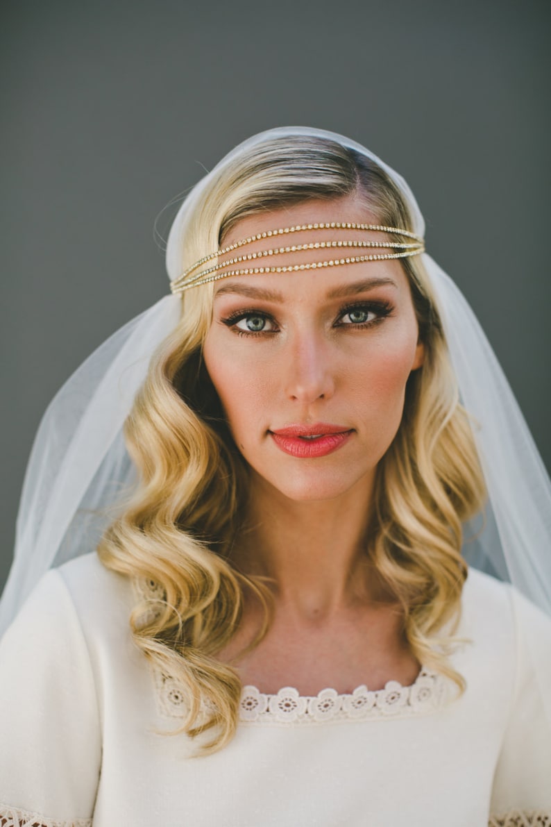 Gold Boho Headband Bohemian Headband Juliet Cap Veil Veiled Etsy