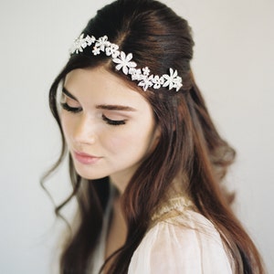 Crystal Bridal Headband, Gold Gilded Wedding Hair Band, Rhinestone and Crystal Bridal Halo Crown, Floral Crystal Hair Halo Crown 1601