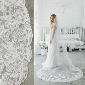 Embroidered Veil, Cathedral Lace Veil, Wedding Veil, Crystal Veil, Lace Appliqué Veil, Cathedral Veil, Bridal Veil, Ivory Long Veil, 1609 image 1