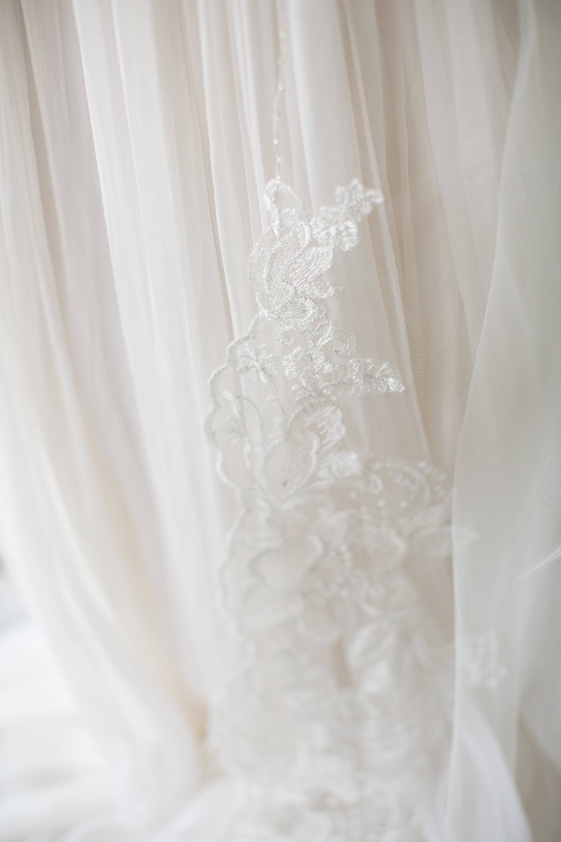 Embroidered Veil, Cathedral Lace Veil, Wedding Veil, Crystal Veil, Lace Appliqué Veil, Cathedral Veil, Bridal Veil, Ivory Long Veil, 1609 image 4