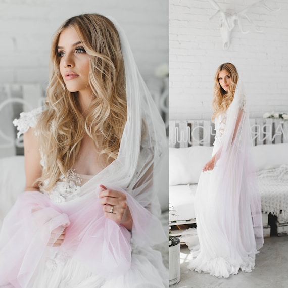 Pink Dip Dye Veil, Blush Pink Veil, Gradient Veil, English  display picture 1