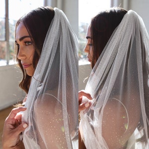 Glitter Sparkle Veil, Gold Flake Wedding Veil, Gold Foil Metallic Flaked Bridal Veil, Single Layer Long Veil, Angel Dust Veil 0801 image 1