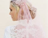 Pink Wedding Veil, Blush Veil, Lace Veil, Alencon Lace, Cap Wedding Veil, Juliet Cap Veil, Bridal Cap, Juliet Veil, 1920s Veil, Style 1510
