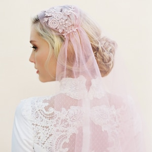 Blush Juliet Cap Vintage Hochzeit Schleier, Braut Schleier, Vintage 1920er Jahre #1510