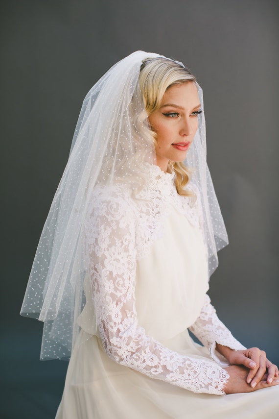NEW Polka Dot Bridal Wedding Veil Ivory Bride soft Veil Swiss Dot Chantilly Lace Veil, Bridal Veil, Polka Dot Veil, Swiss Dot  main image 4