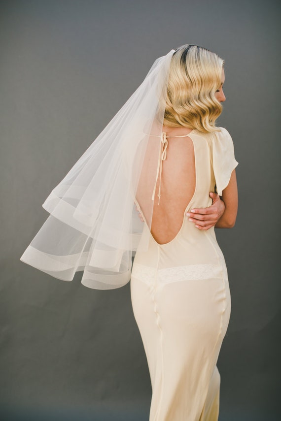 Two Tier Horsehair Edge Fingertip Wedding Veil (White, Ivory or Champagne) NWT Fingertip Wedding Veil: Two Tier Bridal Veil With Horsehair  main image 3
