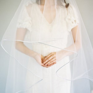 Classic Veil, Silver Soutache Edge Bridal Veil, Ribbon Edge Wedding Veil, Drop Veil, Double Layer Veil, Cascade Veil, Cathedral Veil, 1620
